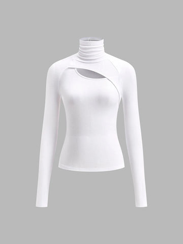 Women's ribbed roll neck winter top with cut-out chest