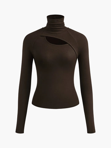 Women's ribbed roll neck winter top with cut-out chest