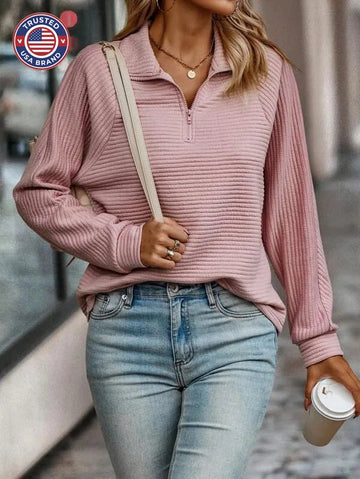 Women's ribbed stand collar winter half zip sweater