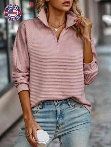 Women's ribbed stand collar winter half zip sweater