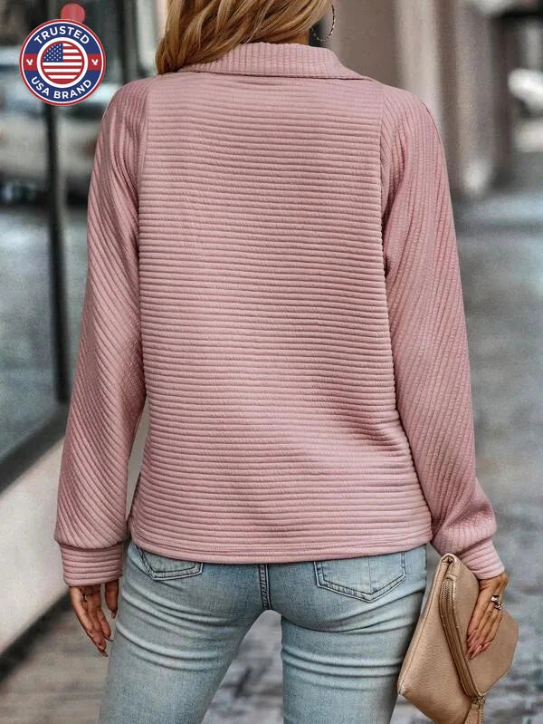Women's ribbed stand collar winter half zip sweater