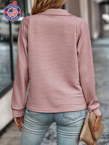 Women's ribbed stand collar winter half zip sweater