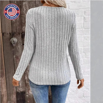 Women's ribbed v-neck winter sweater