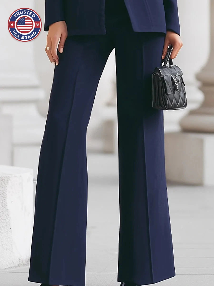 Women's Stand Collar Winter Blazer & Wide Leg Pants Suit Set