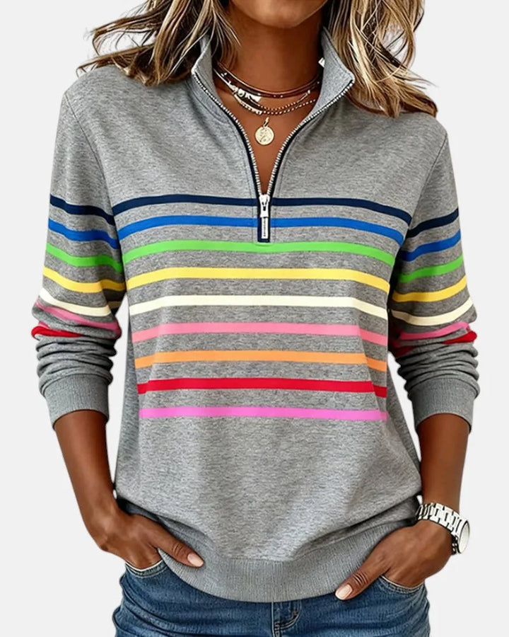 Women's striped cotton half-zip winter sweatshirt