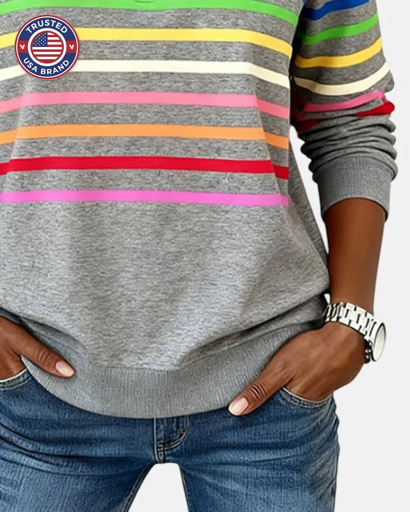Women's striped cotton half-zip winter sweatshirt