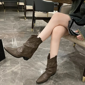Women's studded faux leather side zip ankle winter boots