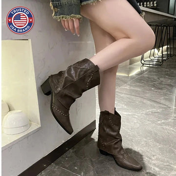 Women's studded faux leather side zip ankle winter boots