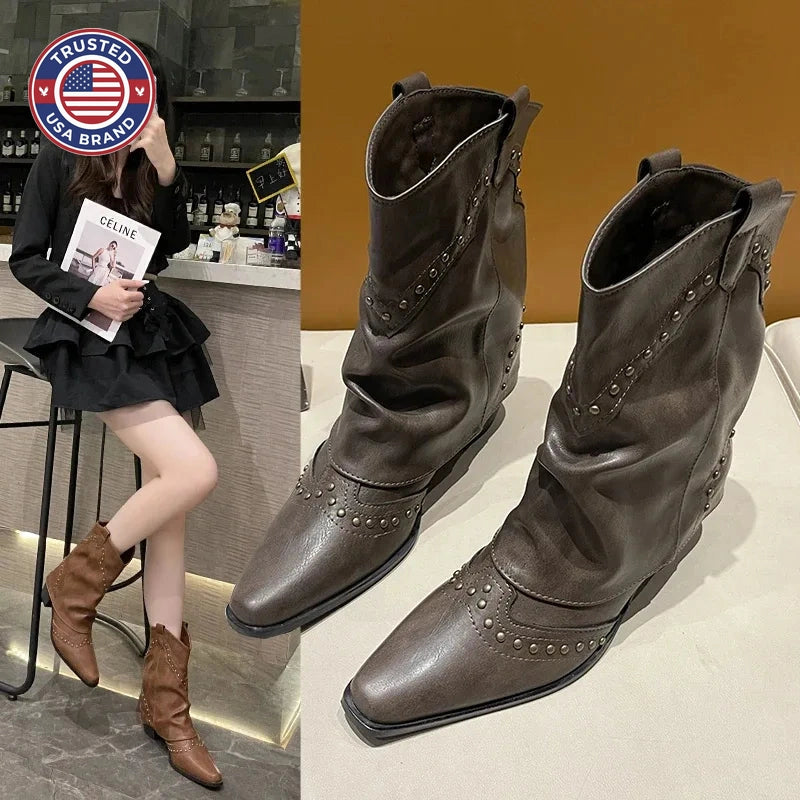 Women's studded faux leather side zip ankle winter boots