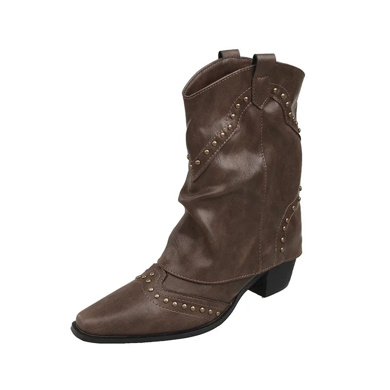 Women's studded faux leather side zip ankle winter boots