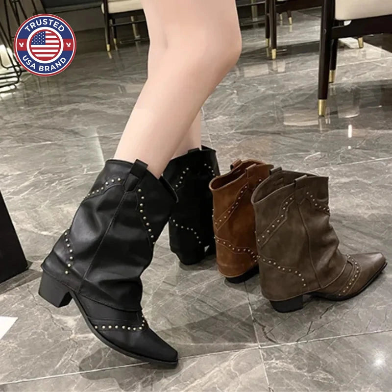 Women's studded faux leather side zip ankle winter boots