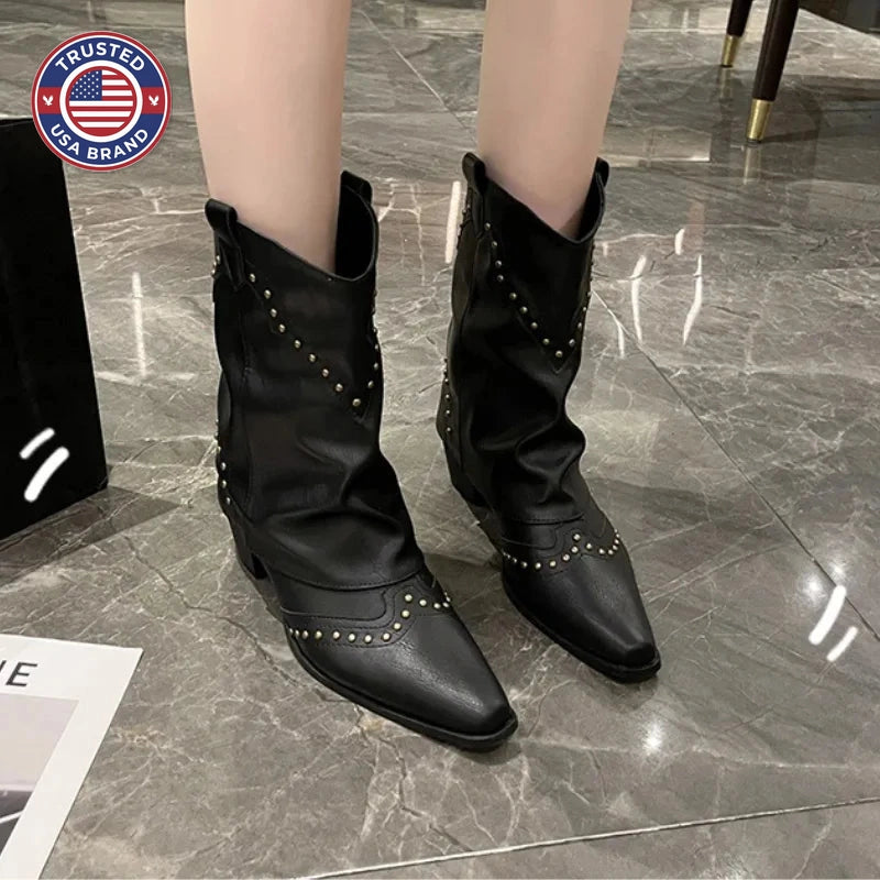 Women's studded faux leather side zip ankle winter boots