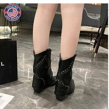 Women's studded faux leather side zip ankle winter boots