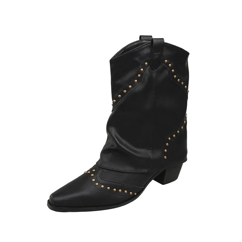 Women's studded faux leather side zip ankle winter boots