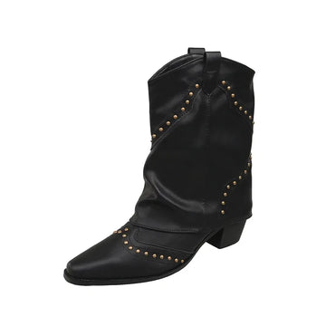 Women's studded faux leather side zip ankle winter boots