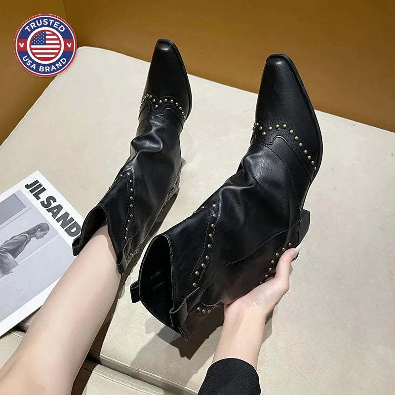 Women's studded faux leather side zip ankle winter boots