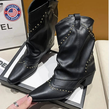 Women's studded faux leather side zip ankle winter boots