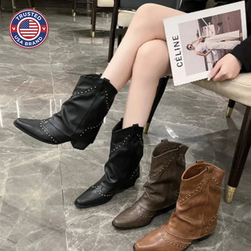 Women's studded faux leather side zip ankle winter boots