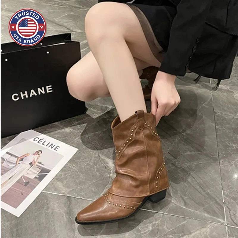 Women's studded faux leather side zip ankle winter boots