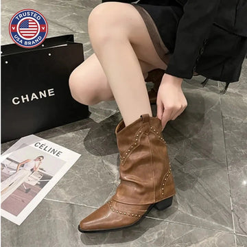 Women's studded faux leather side zip ankle winter boots
