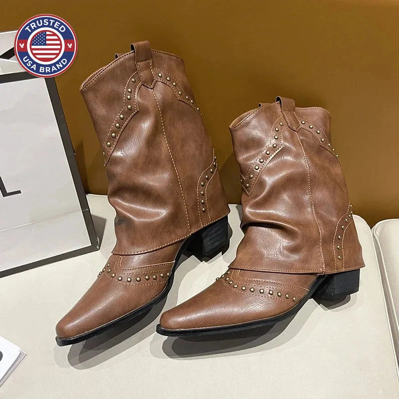 Women's studded faux leather side zip ankle winter boots