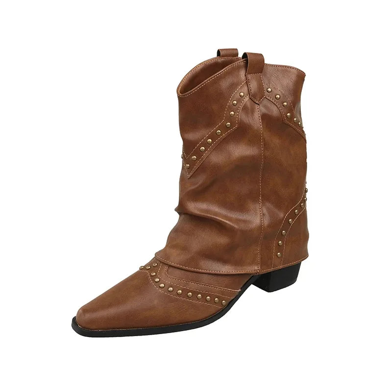 Women's studded faux leather side zip ankle winter boots
