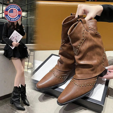 Women's studded faux leather side zip ankle winter boots