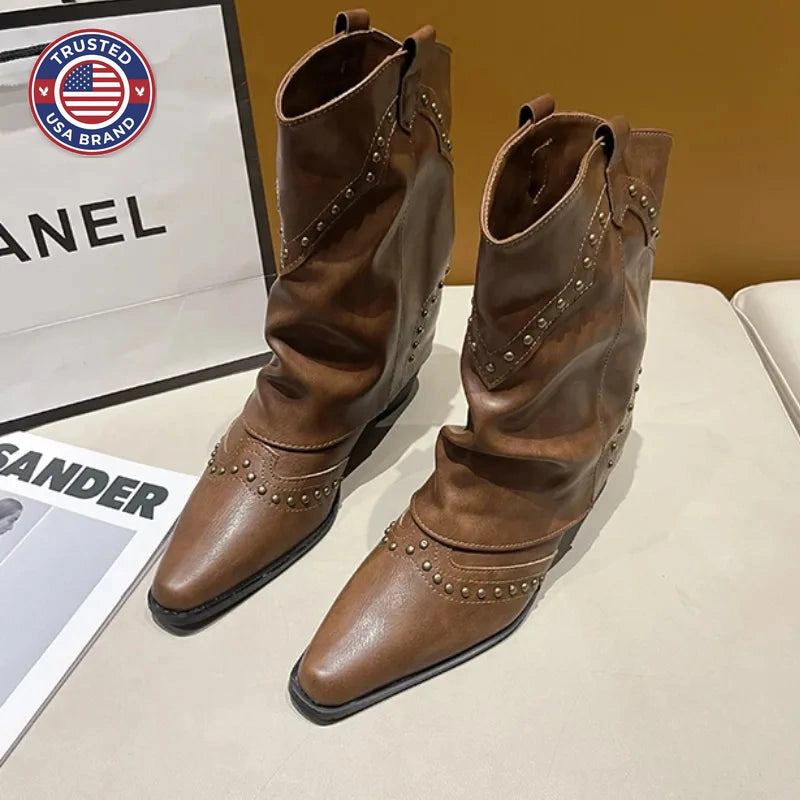 Women's studded faux leather side zip ankle winter boots