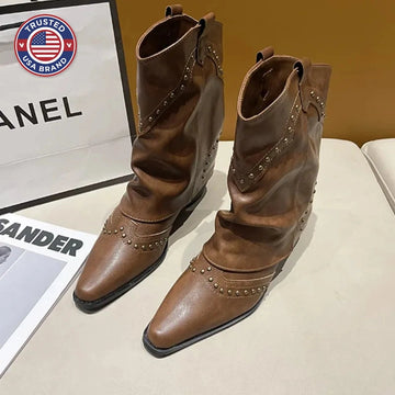 Women's studded faux leather side zip ankle winter boots