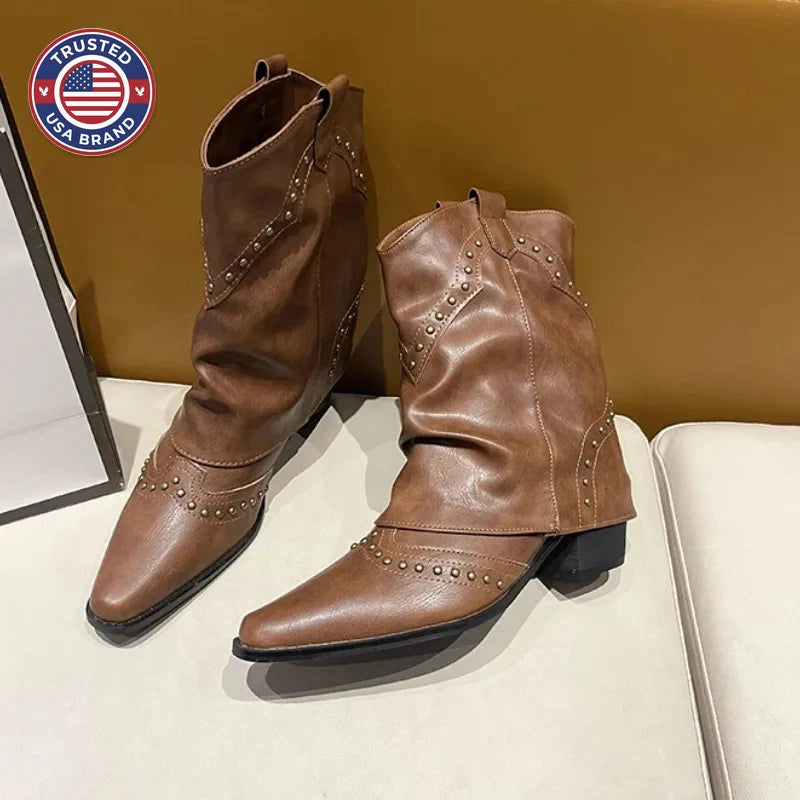 Women's studded faux leather side zip ankle winter boots
