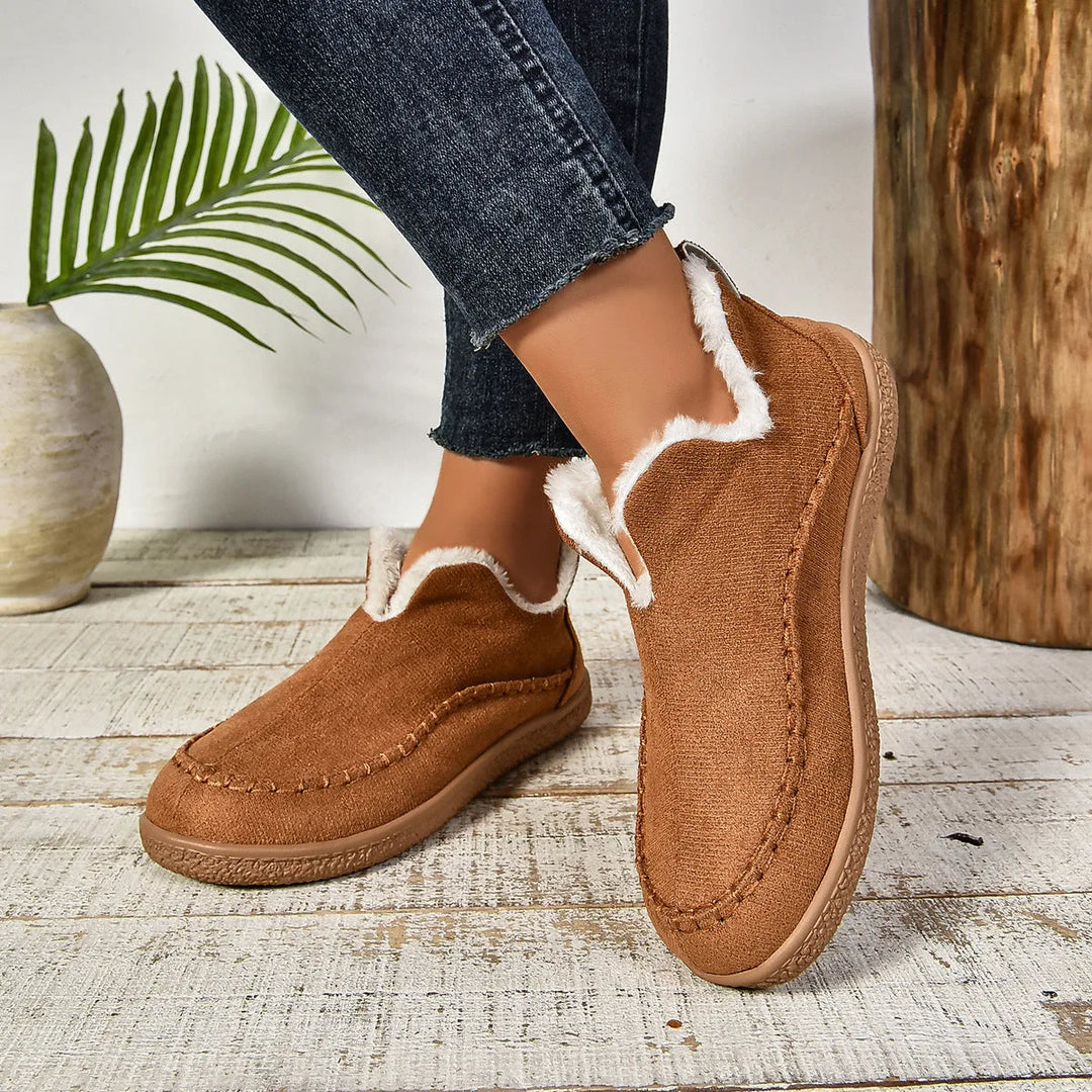 Women's suede ankle winter boots with faux fur lining