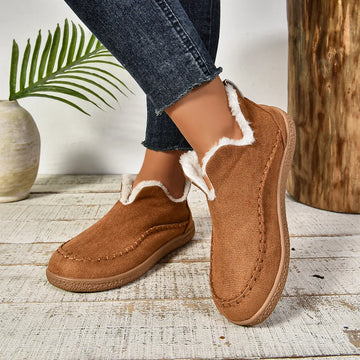 Women's suede ankle winter boots with faux fur lining