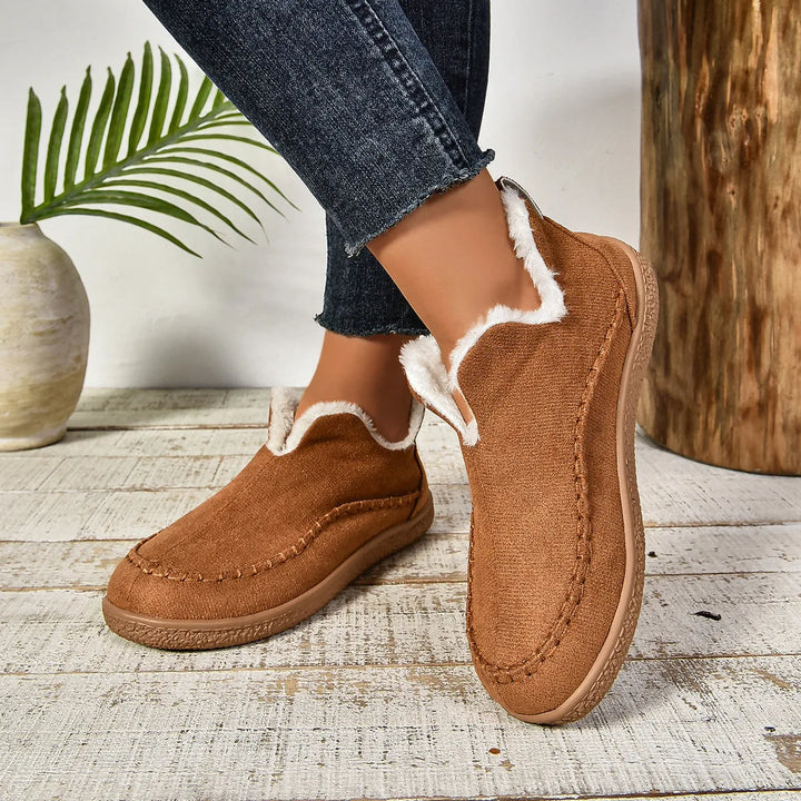 Women's suede ankle winter boots with faux fur lining