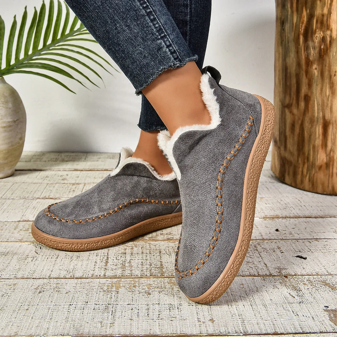Women's suede ankle winter boots with faux fur lining
