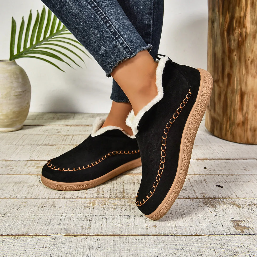 Women's suede ankle winter boots with faux fur lining