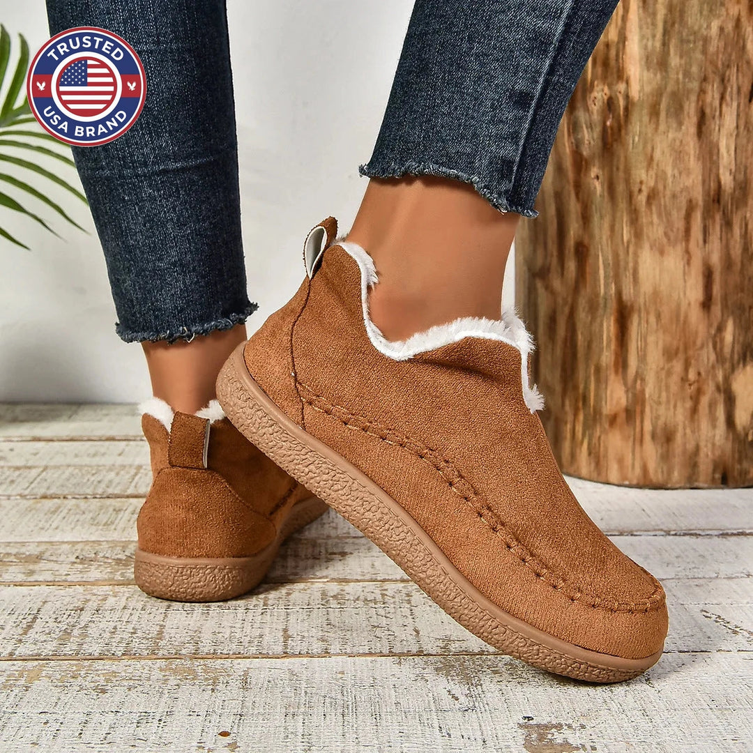 Women's suede ankle winter boots with faux fur lining