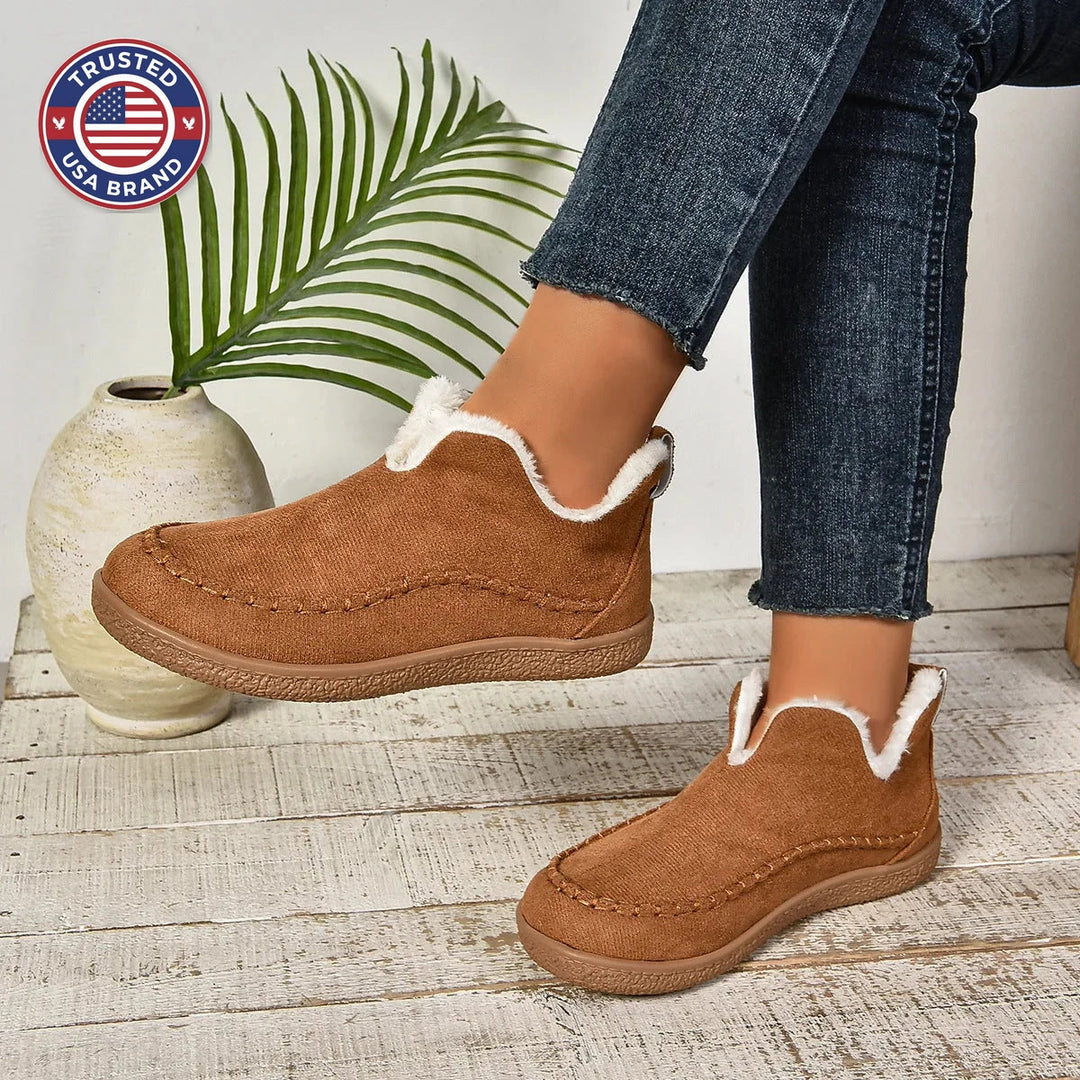 Women's suede ankle winter boots with faux fur lining