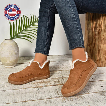 Women's suede ankle winter boots with faux fur lining