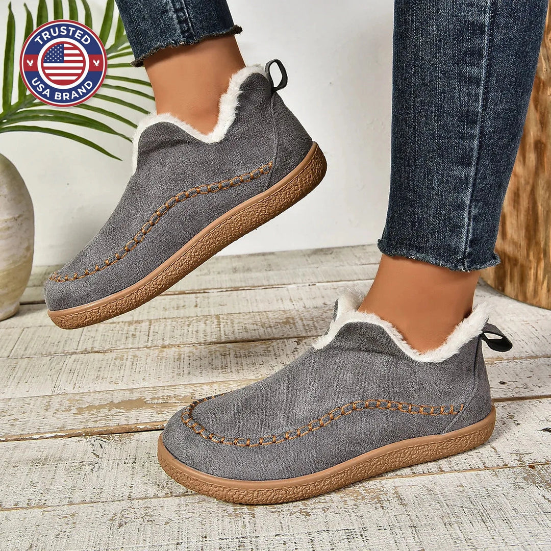 Women's suede ankle winter boots with faux fur lining