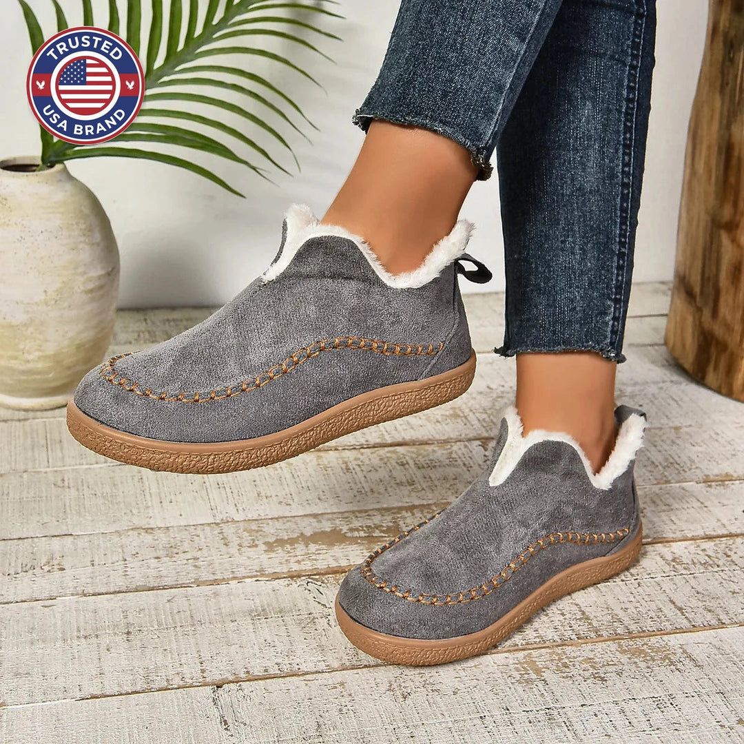 Women's suede ankle winter boots with faux fur lining