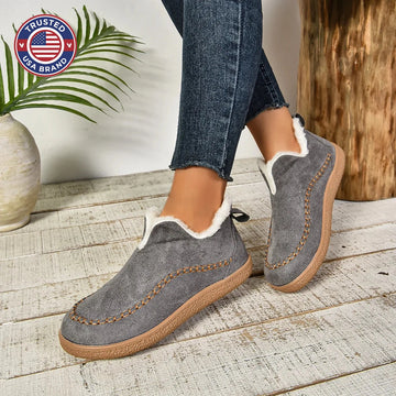 Women's suede ankle winter boots with faux fur lining