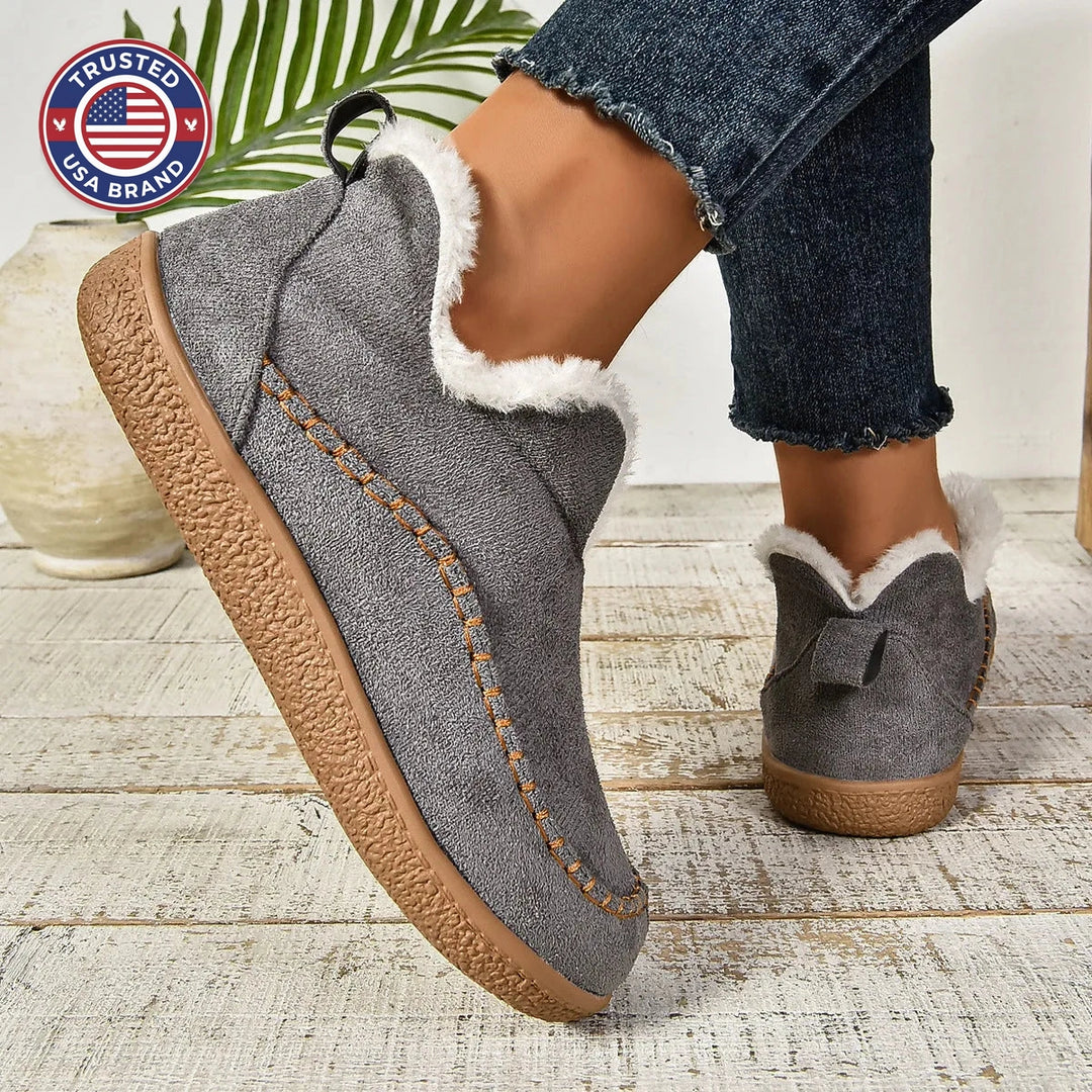 Women's suede ankle winter boots with faux fur lining