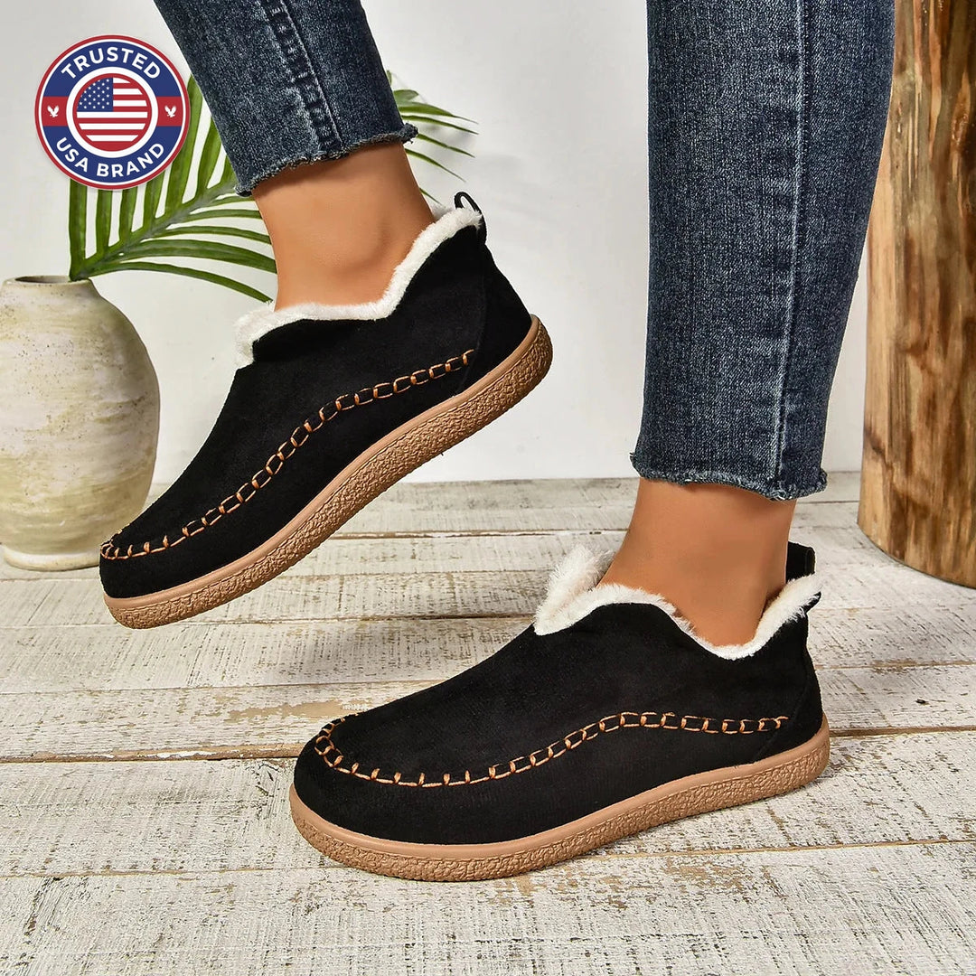 Women's suede ankle winter boots with faux fur lining