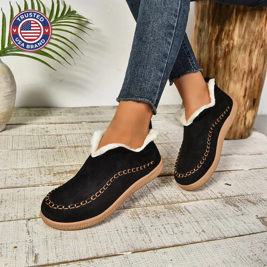Women's suede ankle winter boots with faux fur lining