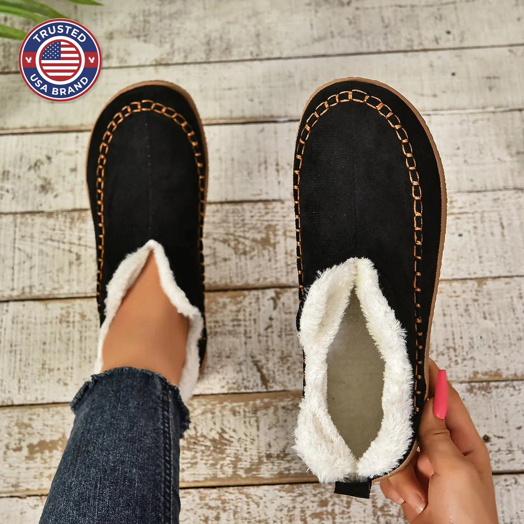 Women's suede ankle winter boots with faux fur lining