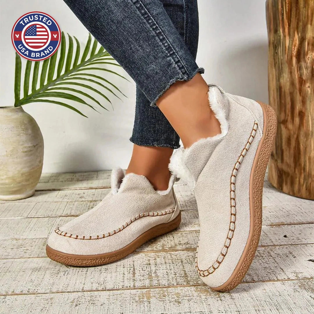 Women's suede ankle winter boots with faux fur lining