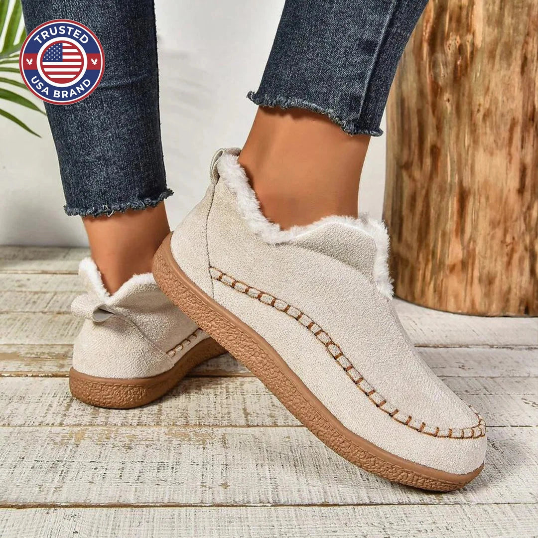 Women's suede ankle winter boots with faux fur lining