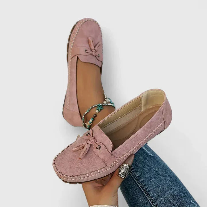 Women's Suede Bow Winter Loafers Slip-On Moccasin Flat Shoes