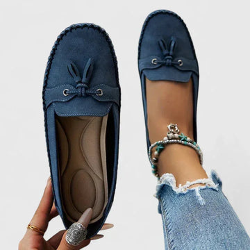 Women's Suede Bow Winter Loafers Slip-On Moccasin Flat Shoes