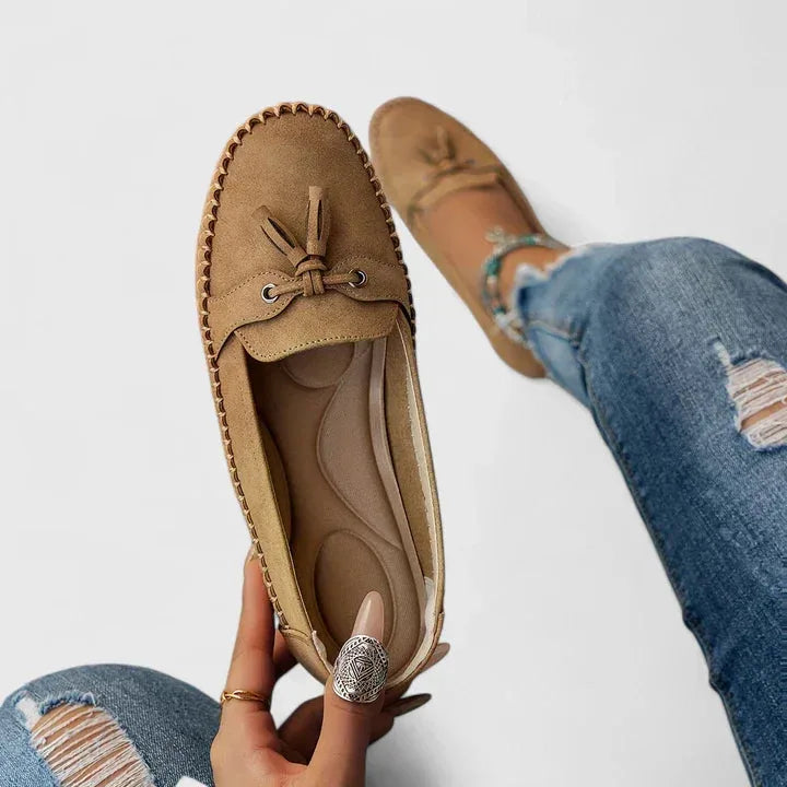 Women's Suede Bow Winter Loafers Slip-On Moccasin Flat Shoes